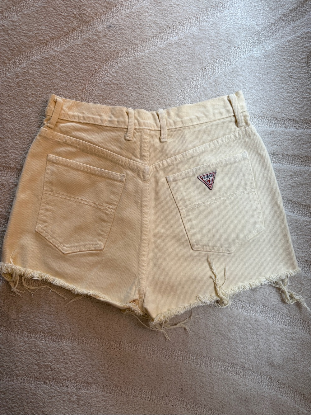 Guess Light Yellow Distressed Denim Cutoff Shorts vintage
